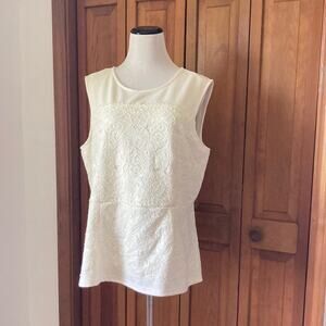 Suzy Shier Cream Pullover Peplum Top W/Lace Trim, Size XL